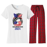 Messy Bun Support Trump 2024 Flag Take America Women's Flannel Pajama Set