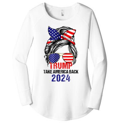 Messy Bun Support Trump 2024 Flag Take America Women's Perfect Tri Tunic Long Sleeve Shirt