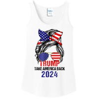 Messy Bun Support Trump 2024 Flag Take America Ladies Essential Tank