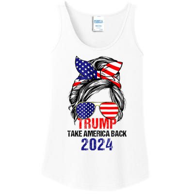 Messy Bun Support Trump 2024 Flag Take America Ladies Essential Tank