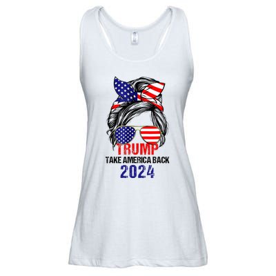 Messy Bun Support Trump 2024 Flag Take America Ladies Essential Flowy Tank