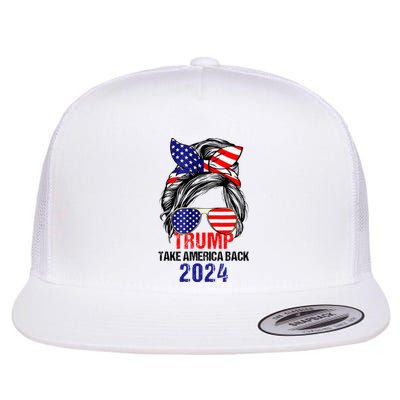 Messy Bun Support Trump 2024 Flag Take America Flat Bill Trucker Hat