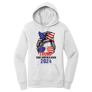 Messy Bun Support Trump 2024 Flag Take America Women's Pullover Hoodie