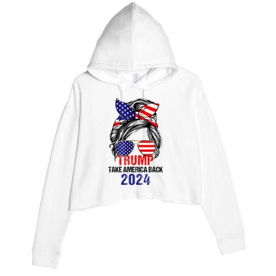 Messy Bun Support Trump 2024 Flag Take America Crop Fleece Hoodie