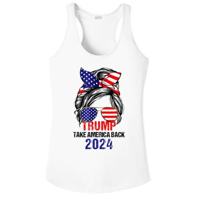 Messy Bun Support Trump 2024 Flag Take America Ladies PosiCharge Competitor Racerback Tank