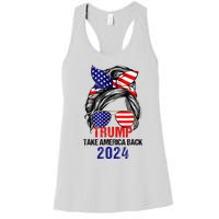 Messy Bun Support Trump 2024 Flag Take America Women's Racerback Tank