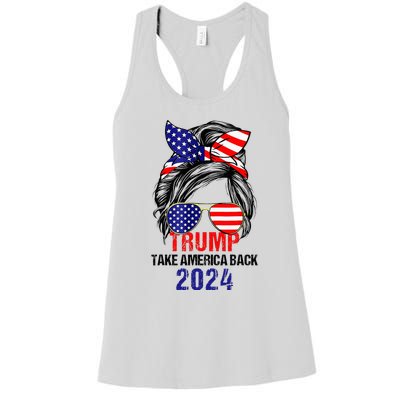 Messy Bun Support Trump 2024 Flag Take America Women's Racerback Tank