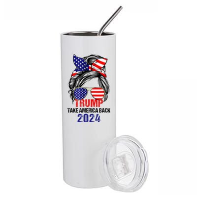 Messy Bun Support Trump 2024 Flag Take America Stainless Steel Tumbler