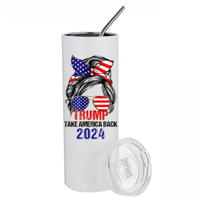 Messy Bun Support Trump 2024 Flag Take America Stainless Steel Tumbler