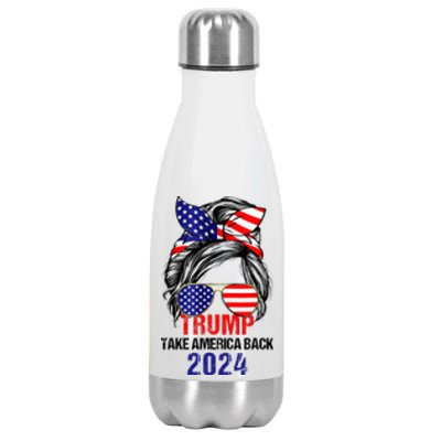 Messy Bun Support Trump 2024 Flag Take America Stainless Steel Insulated Water Bottle