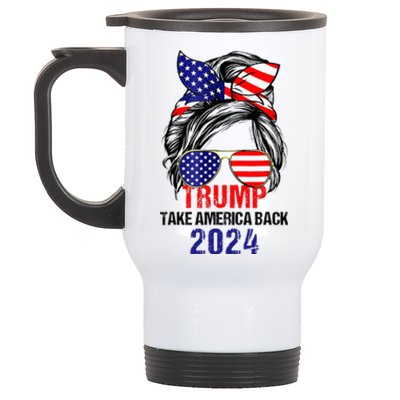 Messy Bun Support Trump 2024 Flag Take America Stainless Steel Travel Mug