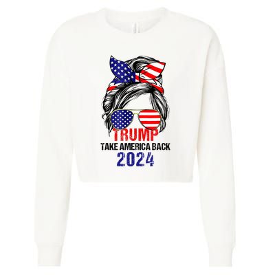 Messy Bun Support Trump 2024 Flag Take America Cropped Pullover Crew