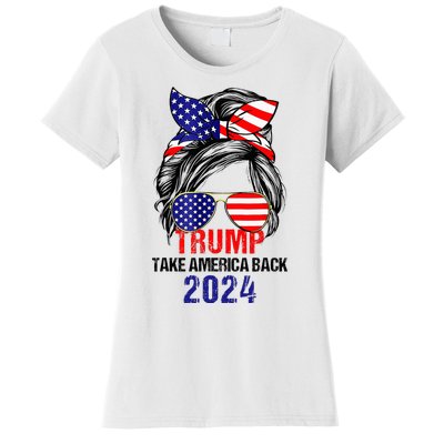 Messy Bun Support Trump 2024 Flag Take America Women's T-Shirt