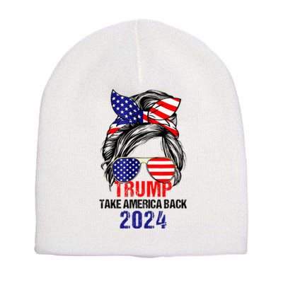 Messy Bun Support Trump 2024 Flag Take America Short Acrylic Beanie