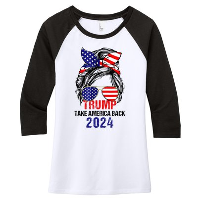 Messy Bun Support Trump 2024 Flag Take America Women's Tri-Blend 3/4-Sleeve Raglan Shirt