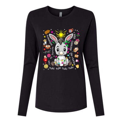 Mi Burrito Sabanero Mexican Christmas Donkey Spanish Xmas Womens Cotton Relaxed Long Sleeve T-Shirt