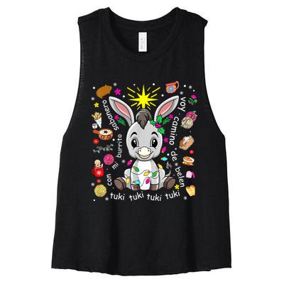 Mi Burrito Sabanero Mexican Christmas Donkey Spanish Xmas Women's Racerback Cropped Tank