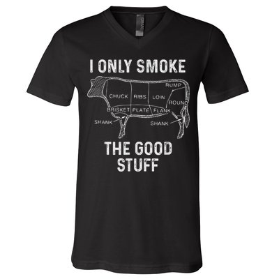 Mens BBQ Smoker For Men I Only Smoke The Good Stuff V-Neck T-Shirt