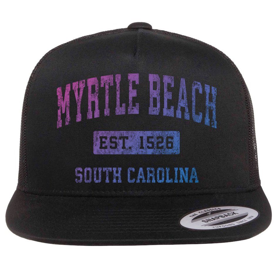Myrtle Beach South Carolina Sc Vintage Established Sports Gift Flat Bill Trucker Hat