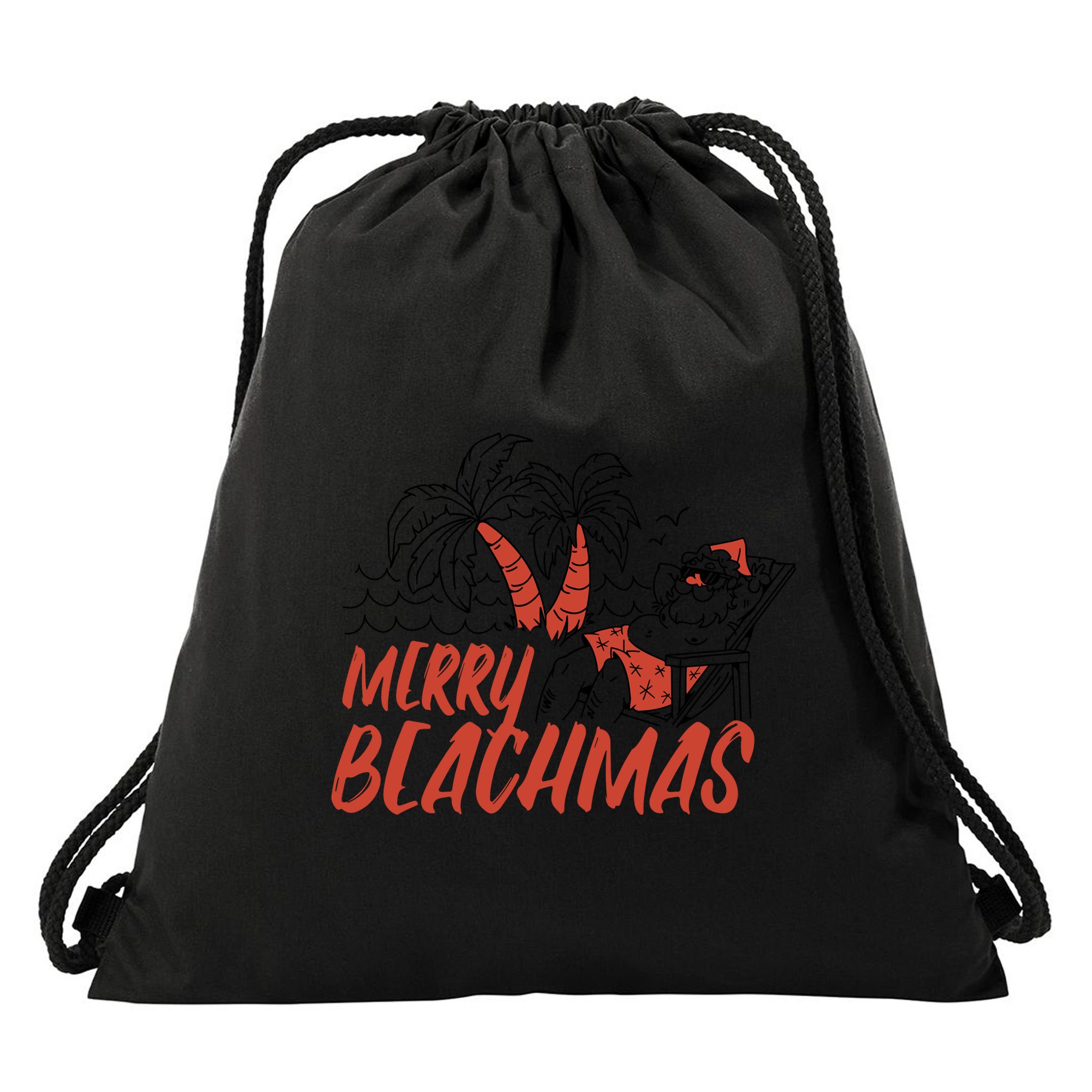 Merry Beachmas Santa Claus Vacation Drawstring Bag