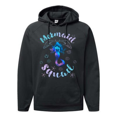 Mermaid Birthday Squad Party Matching Girls Kids Performance Fleece Hoodie