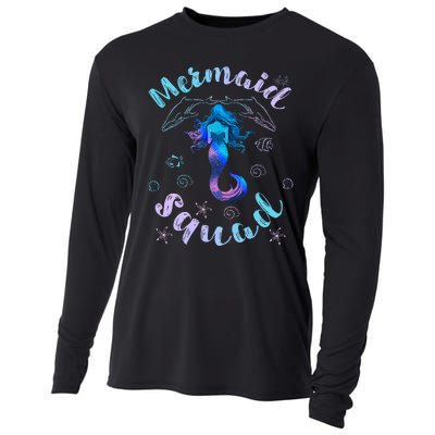 Mermaid Birthday Squad Party Matching Girls Kids Cooling Performance Long Sleeve Crew