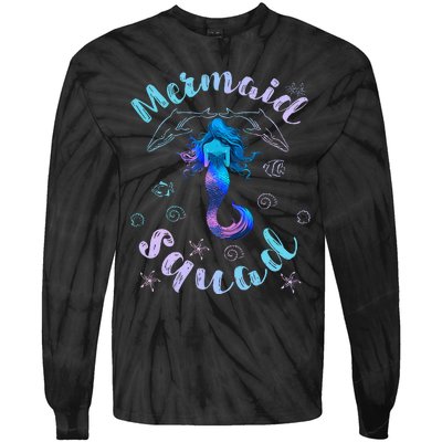 Mermaid Birthday Squad Party Matching Girls Kids Tie-Dye Long Sleeve Shirt