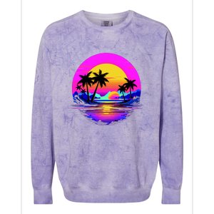 Miami Beach Sun Set Vibrant Colorblast Crewneck Sweatshirt