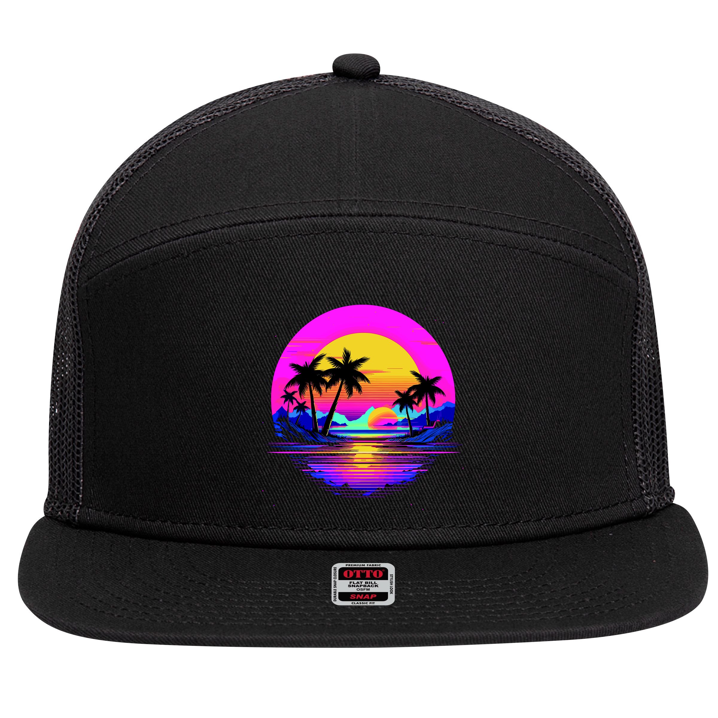 Miami Beach Sun Set Vibrant 7 Panel Mesh Trucker Snapback Hat