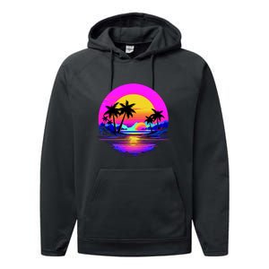 Miami Beach Sun Set Vibrant Performance Fleece Hoodie