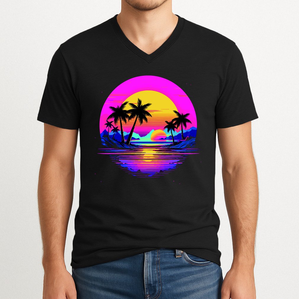 Miami Beach Sun Set Vibrant V-Neck T-Shirt