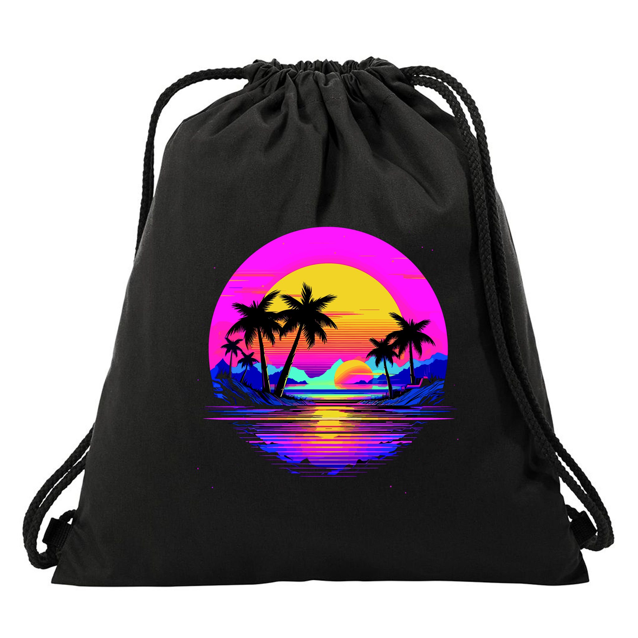 Miami Beach Sun Set Vibrant Drawstring Bag