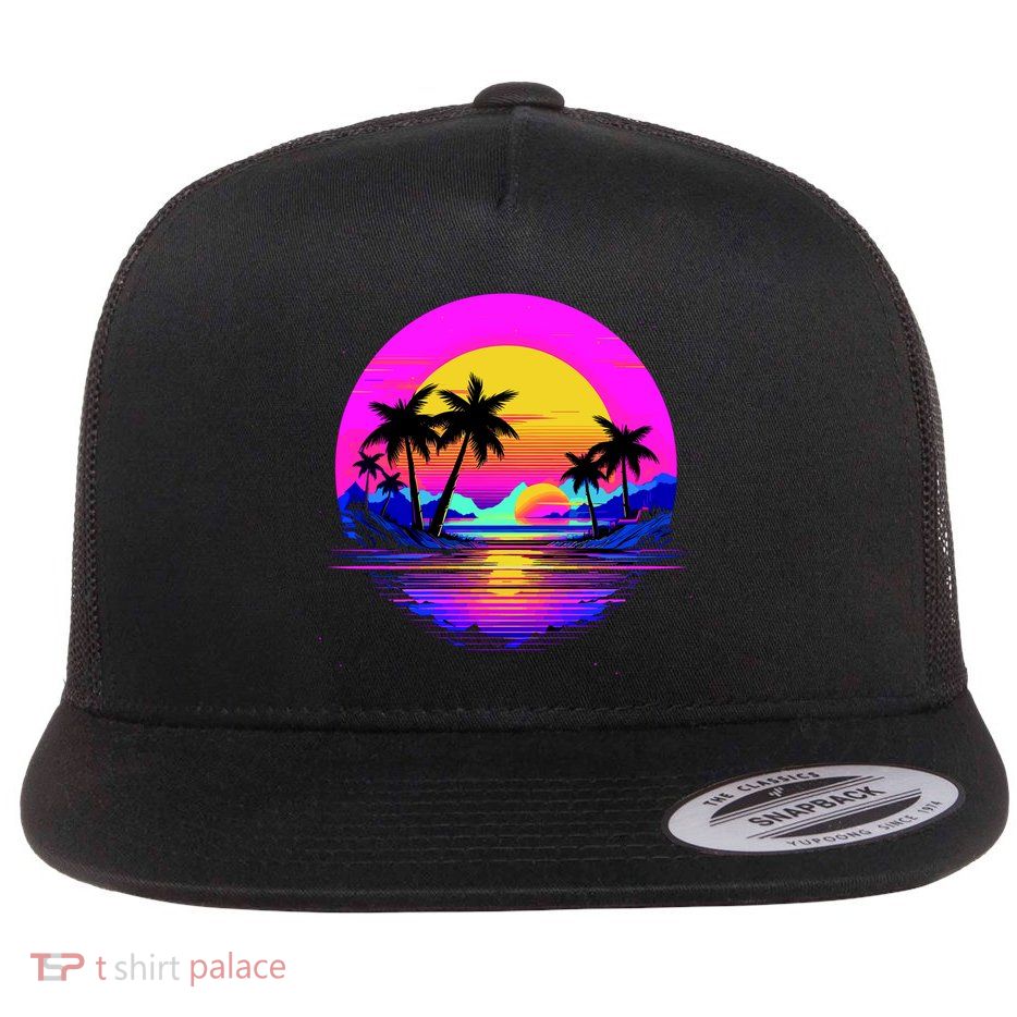 Miami Beach Sun Set Vibrant Flat Bill Trucker Hat