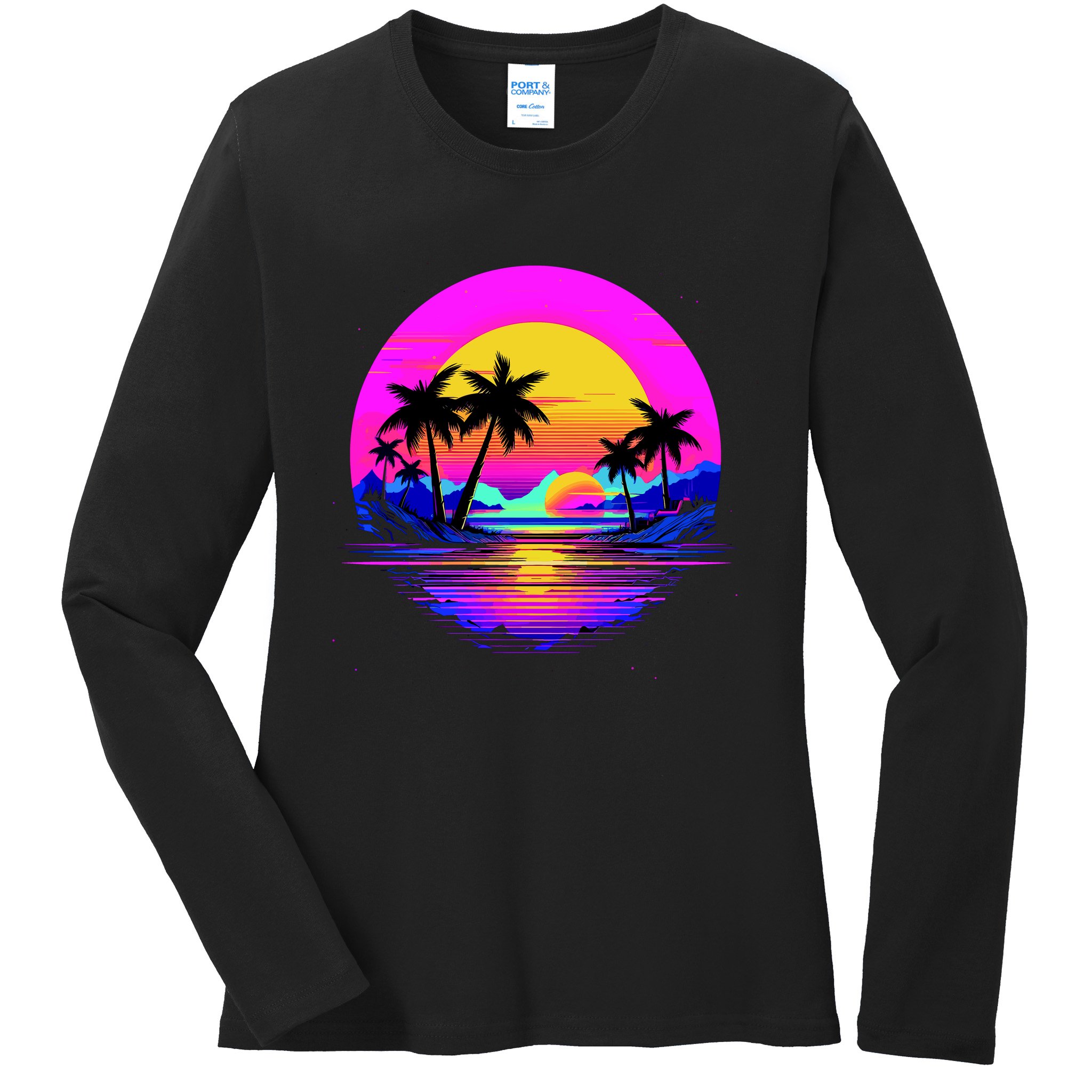 Miami Beach Sun Set Vibrant Ladies Long Sleeve Shirt