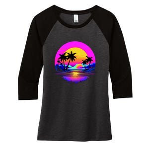 Miami Beach Sun Set Vibrant Women's Tri-Blend 3/4-Sleeve Raglan Shirt