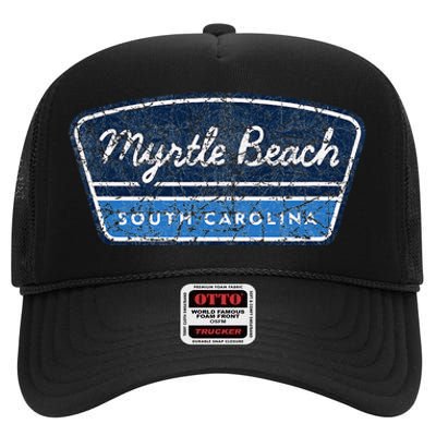 Myrtle Beach South Carolina Retro Throwback Souvenir High Crown Mesh Back Trucker Hat