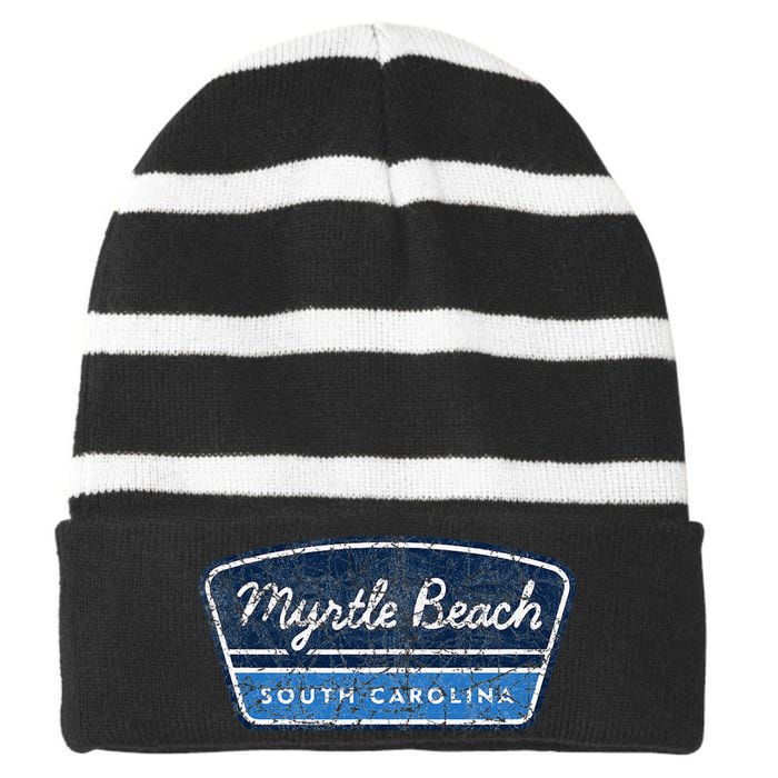 Myrtle Beach South Carolina Retro Throwback Souvenir Striped Beanie with Solid Band