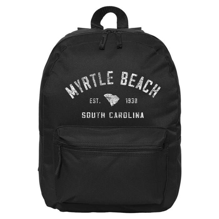 Myrtle Beach Souvenir Est 1938 South Carolina Retro Varsity 16 in Basic Backpack