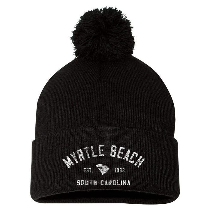 Myrtle Beach Souvenir Est 1938 South Carolina Retro Varsity Pom Pom 12in Knit Beanie