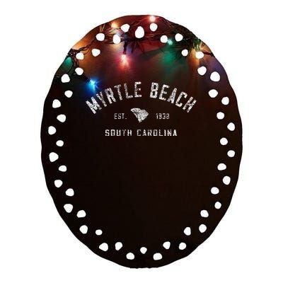 Myrtle Beach Souvenir Est 1938 South Carolina Retro Varsity Ceramic Oval Ornament