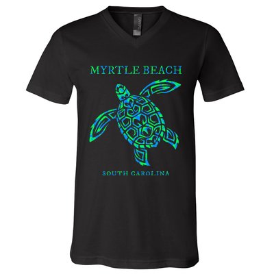 Myrtle Beach South Carolina Sea Turtle Colorful Souvenir V-Neck T-Shirt