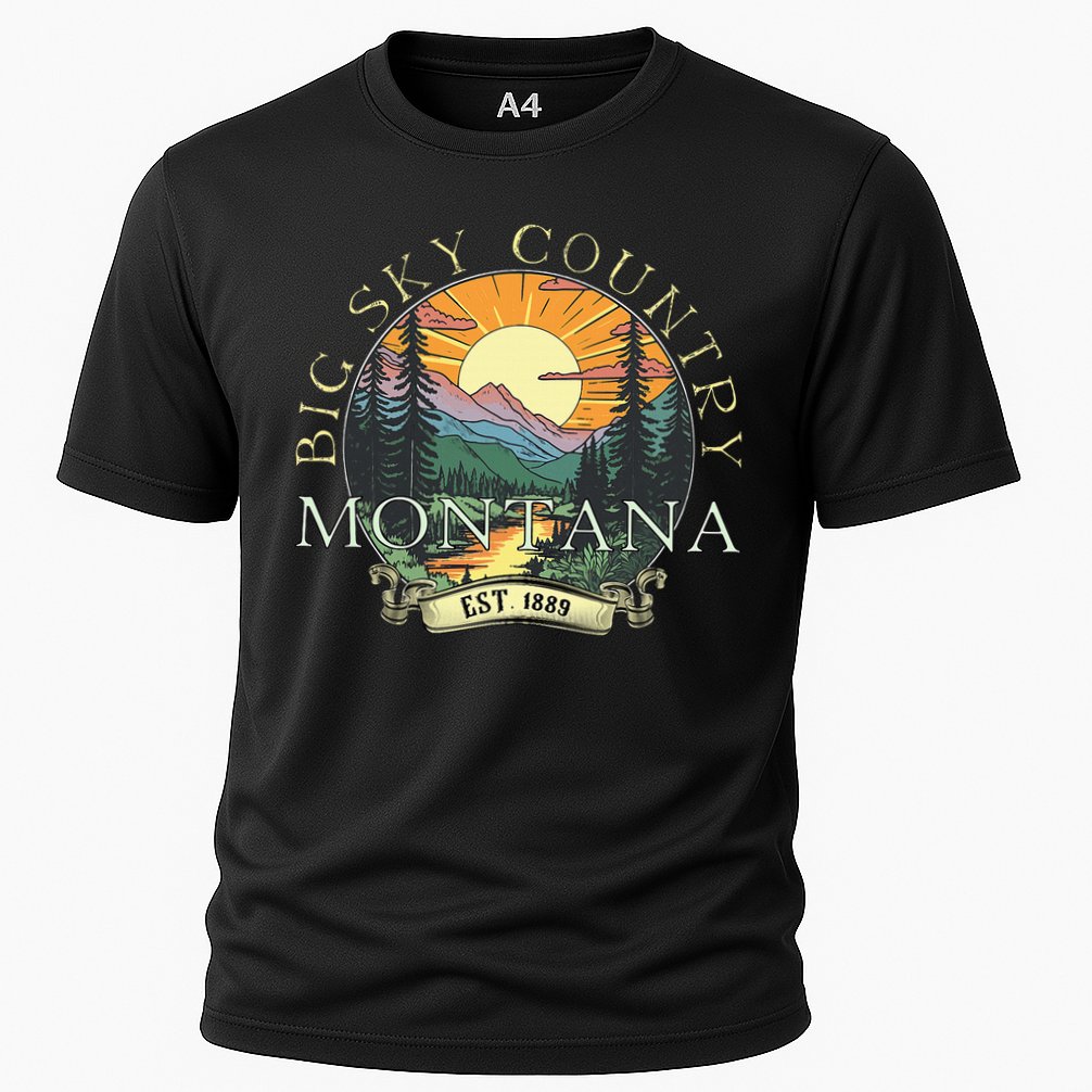 Montana Big Sky Country Mountains Vintage Cooling Performance Crew T-Shirt