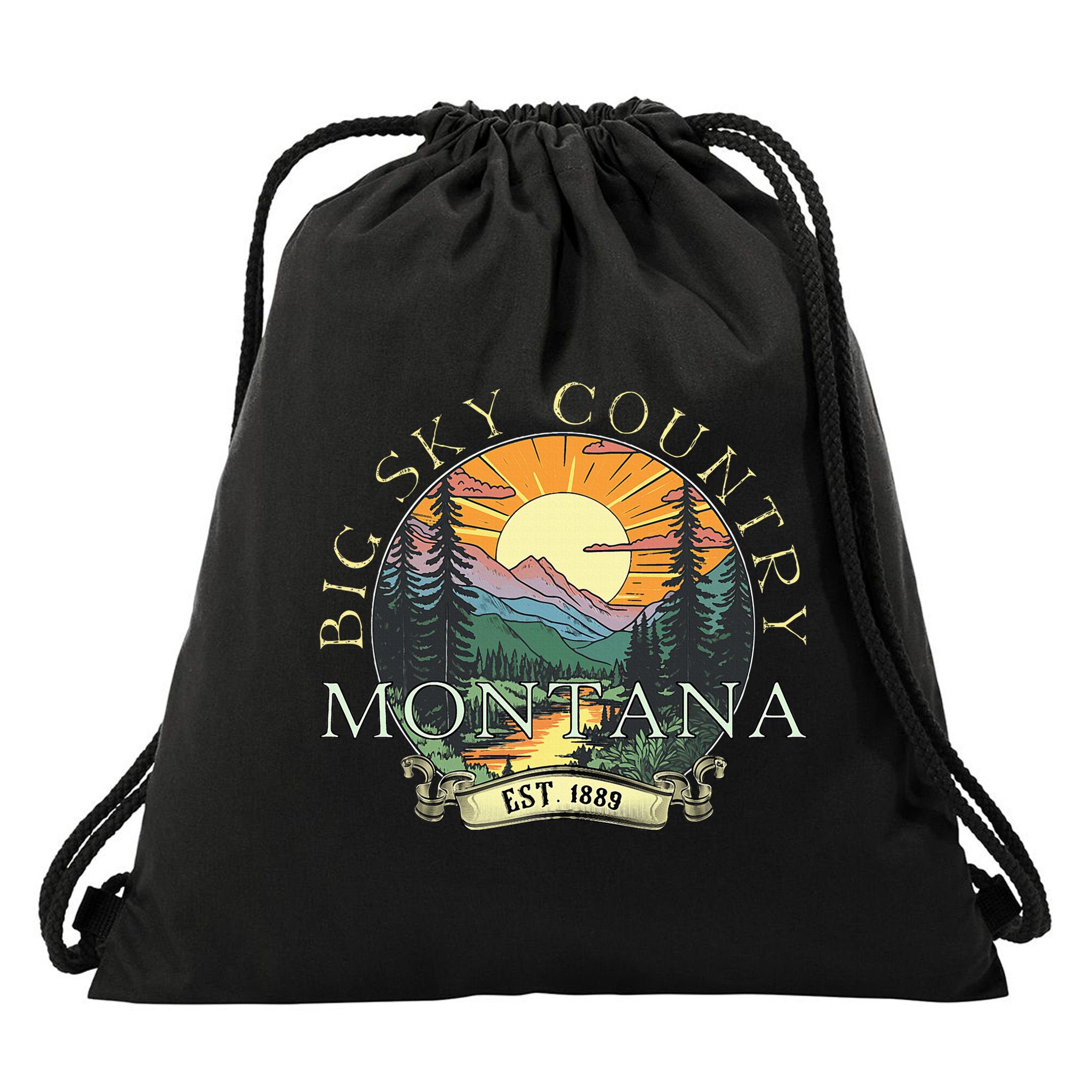Montana Big Sky Country Mountains Vintage Drawstring Bag