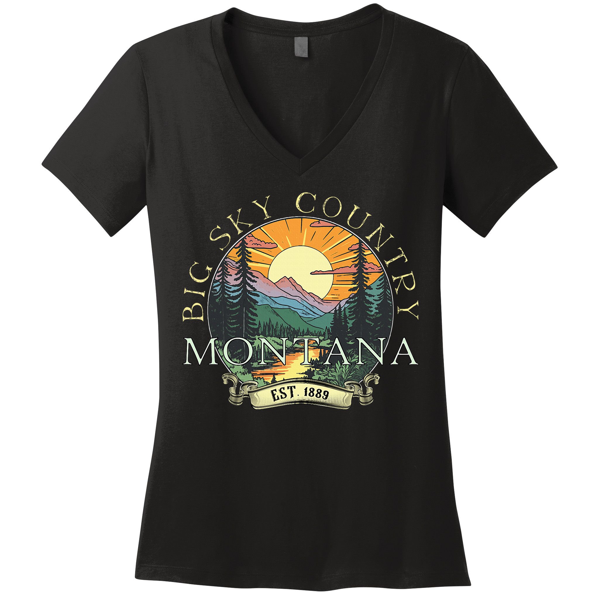 Montana Big Sky Country Mountains Vintage Women's V-Neck T-Shirt
