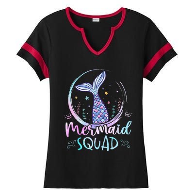 Mermaid Birthday Squad Partys Women Mermaid Ladies Halftime Notch Neck Tee