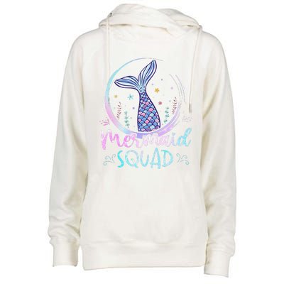 Mermaid Birthday Squad Partys Women Mermaid Womens Funnel Neck Pullover Hood