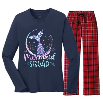 Mermaid Birthday Squad Partys Women Mermaid Women's Long Sleeve Flannel Pajama Set 