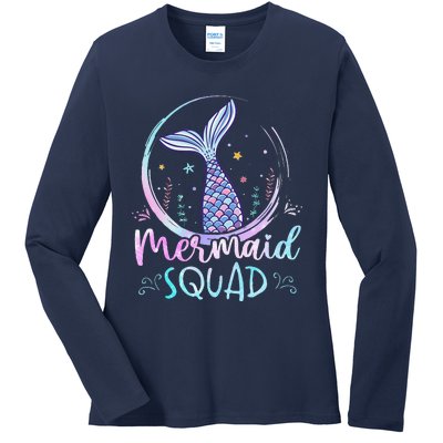 Mermaid Birthday Squad Partys Women Mermaid Ladies Long Sleeve Shirt