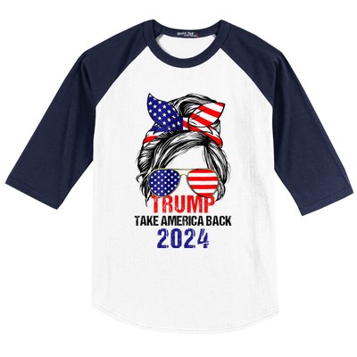 Messy Bun Support Trump 2024 Flag Take America Back Baseball Sleeve Shirt