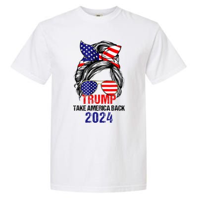 Messy Bun Support Trump 2024 Flag Take America Back Garment-Dyed Heavyweight T-Shirt